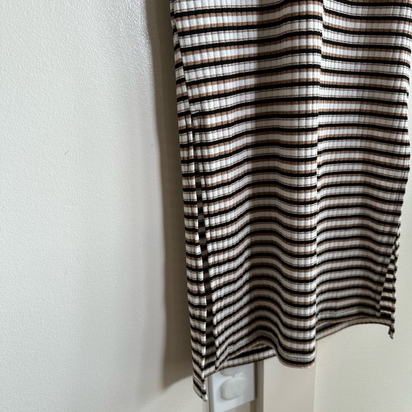 Topshop Black White and Brown Striped Fitted Long Sleeve Maxi Dress XS 2 - Picture 4 of 5